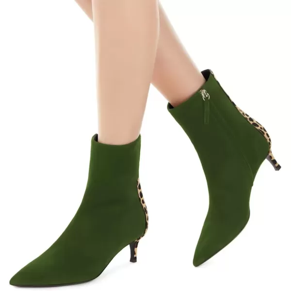 imageFSJ Womens Trendy Low Heel Ankle Leopard Boots Pointed Toe Booties Side Zipper Kitten Party Shoe 415 USOlive