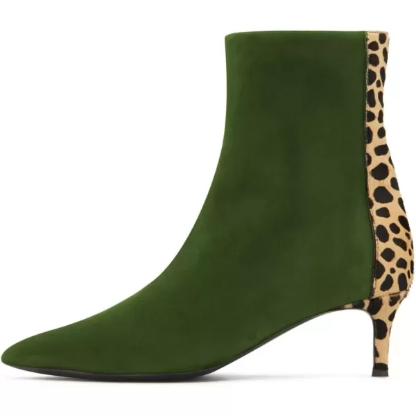 imageFSJ Womens Trendy Low Heel Ankle Leopard Boots Pointed Toe Booties Side Zipper Kitten Party Shoe 415 USOlive