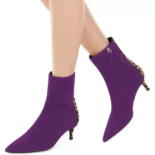 imageFSJ Womens Trendy Low Heel Ankle Leopard Boots Pointed Toe Booties Side Zipper Kitten Party Shoe 415 USPurple