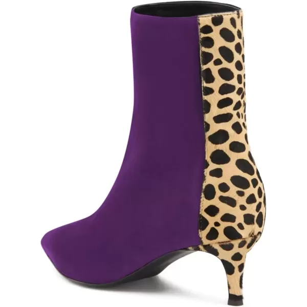 imageFSJ Womens Trendy Low Heel Ankle Leopard Boots Pointed Toe Booties Side Zipper Kitten Party Shoe 415 USPurple