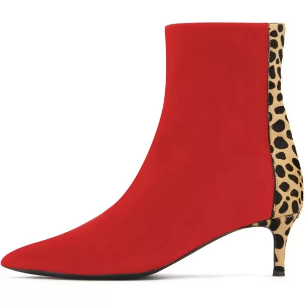 imageFSJ Womens Trendy Low Heel Ankle Leopard Boots Pointed Toe Booties Side Zipper Kitten Party Shoe 415 USRed