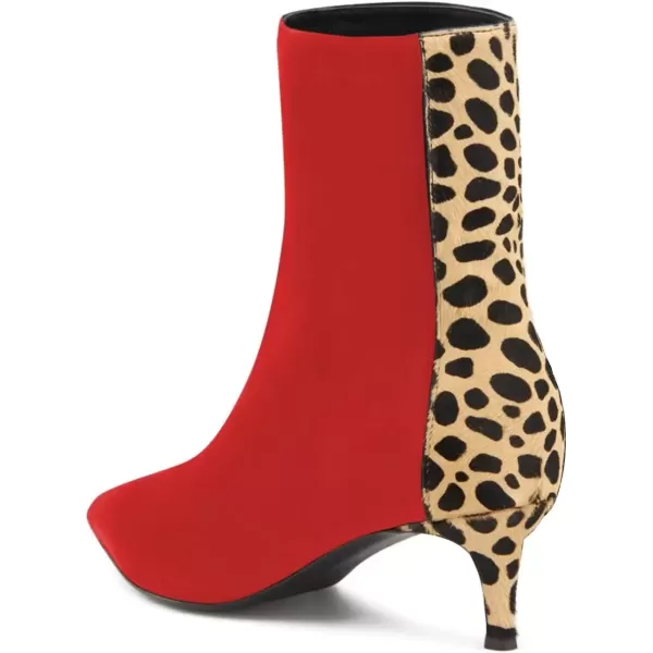imageFSJ Womens Trendy Low Heel Ankle Leopard Boots Pointed Toe Booties Side Zipper Kitten Party Shoe 415 USRed