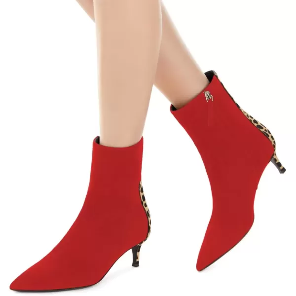 imageFSJ Womens Trendy Low Heel Ankle Leopard Boots Pointed Toe Booties Side Zipper Kitten Party Shoe 415 USRed