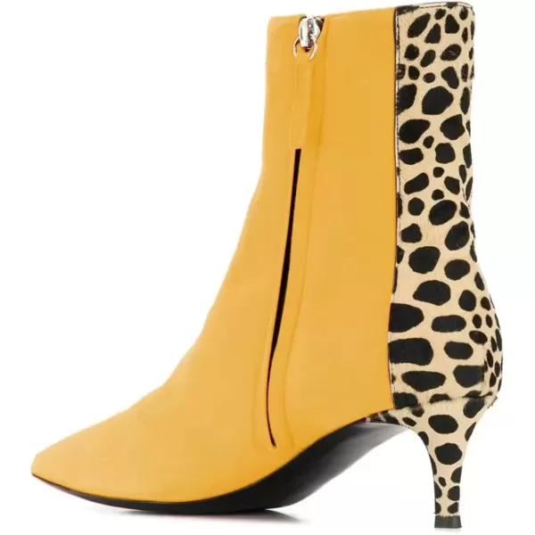imageFSJ Womens Trendy Low Heel Ankle Leopard Boots Pointed Toe Booties Side Zipper Kitten Party Shoe 415 USYellow