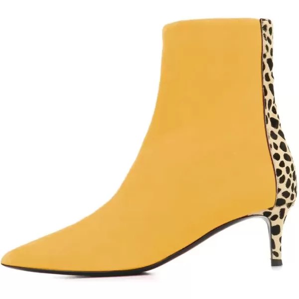 imageFSJ Womens Trendy Low Heel Ankle Leopard Boots Pointed Toe Booties Side Zipper Kitten Party Shoe 415 USYellow