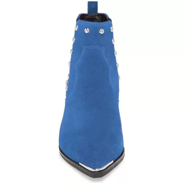 imageWomen Dressy Chelsea Ankle Boots Pointed Toe Chunky Low Heels Side Panel Faux Suede Shoes Size 415 USBlue