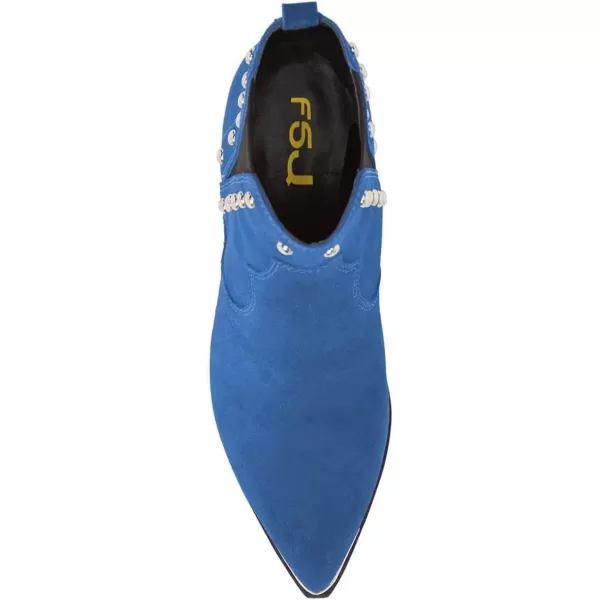 imageWomen Dressy Chelsea Ankle Boots Pointed Toe Chunky Low Heels Side Panel Faux Suede Shoes Size 415 USBlue