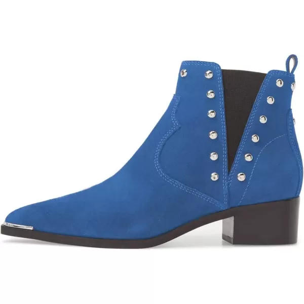 imageWomen Dressy Chelsea Ankle Boots Pointed Toe Chunky Low Heels Side Panel Faux Suede Shoes Size 415 USBlue