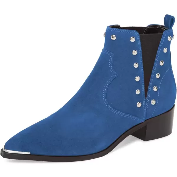 imageWomen Dressy Chelsea Ankle Boots Pointed Toe Chunky Low Heels Side Panel Faux Suede Shoes Size 415 USBlue