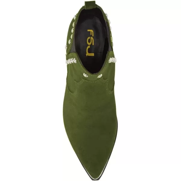 imageWomen Dressy Chelsea Ankle Boots Pointed Toe Chunky Low Heels Side Panel Faux Suede Shoes Size 415 USGreen
