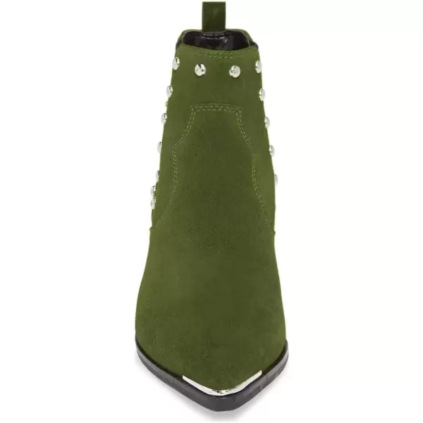imageWomen Dressy Chelsea Ankle Boots Pointed Toe Chunky Low Heels Side Panel Faux Suede Shoes Size 415 USGreen
