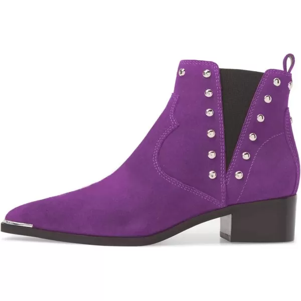 imageWomen Dressy Chelsea Ankle Boots Pointed Toe Chunky Low Heels Side Panel Faux Suede Shoes Size 415 USPurple