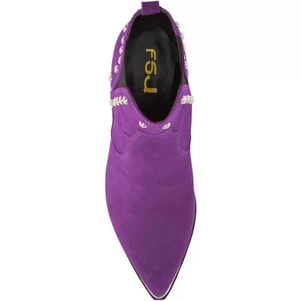 imageWomen Dressy Chelsea Ankle Boots Pointed Toe Chunky Low Heels Side Panel Faux Suede Shoes Size 415 USPurple