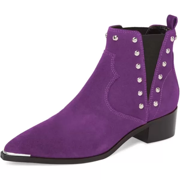 imageWomen Dressy Chelsea Ankle Boots Pointed Toe Chunky Low Heels Side Panel Faux Suede Shoes Size 415 USPurple