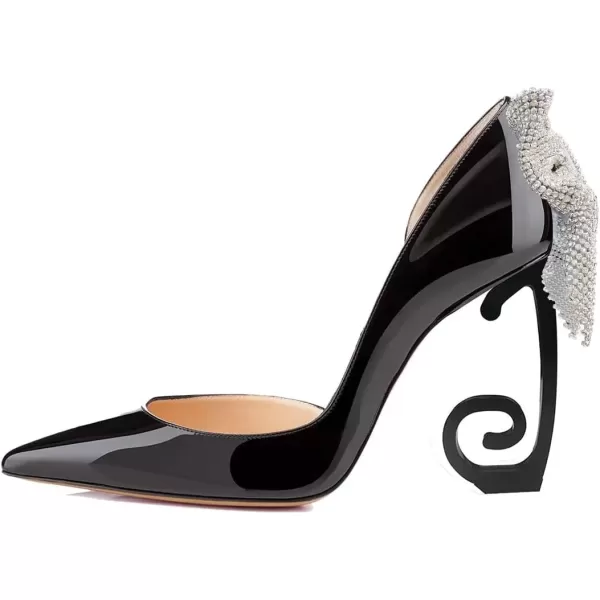 imageFSJ Comfort Pointed Toe Pumps for Women Black High Heel Dorsay Slip On Party Prom Shoe 415 M USBlackbow
