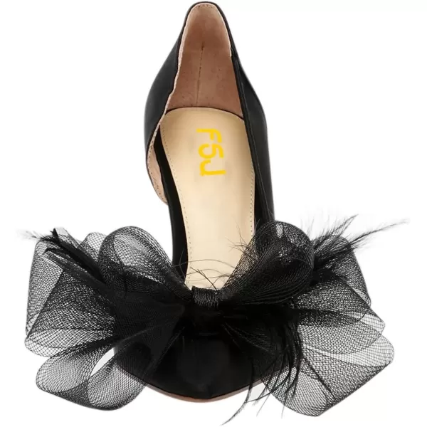 imageFSJ Comfort Pointed Toe Pumps for Women Black High Heel Dorsay Slip On Party Prom Shoe 415 M USBlackbow1