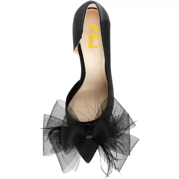 imageFSJ Comfort Pointed Toe Pumps for Women Black High Heel Dorsay Slip On Party Prom Shoe 415 M USBlackbow1