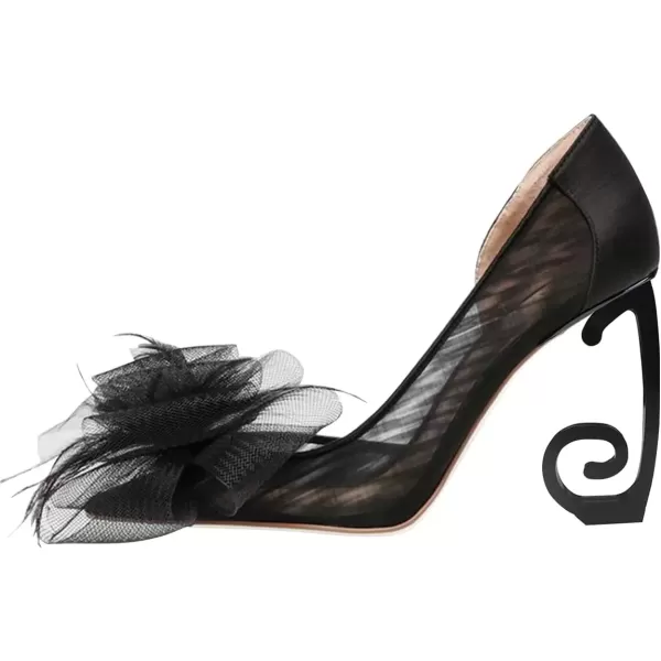 imageFSJ Comfort Pointed Toe Pumps for Women Black High Heel Dorsay Slip On Party Prom Shoe 415 M USBlackbow1