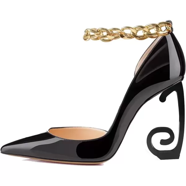 imageFSJ Comfort Pointed Toe Pumps for Women Black High Heel Dorsay Slip On Party Prom Shoe 415 M USBlackgold Chain
