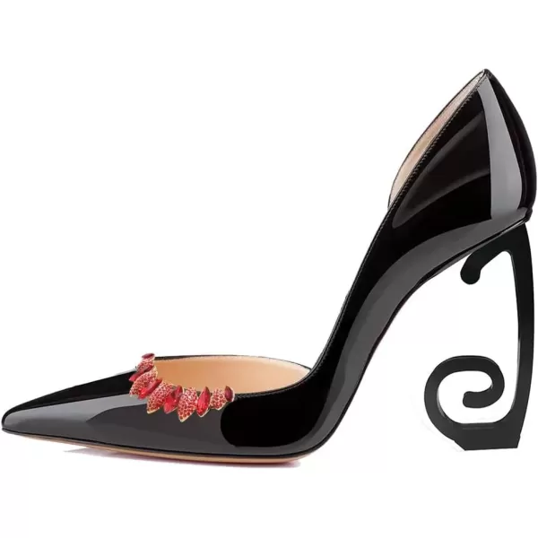 imageFSJ Comfort Pointed Toe Pumps for Women Black High Heel Dorsay Slip On Party Prom Shoe 415 M USBlackred Crystal