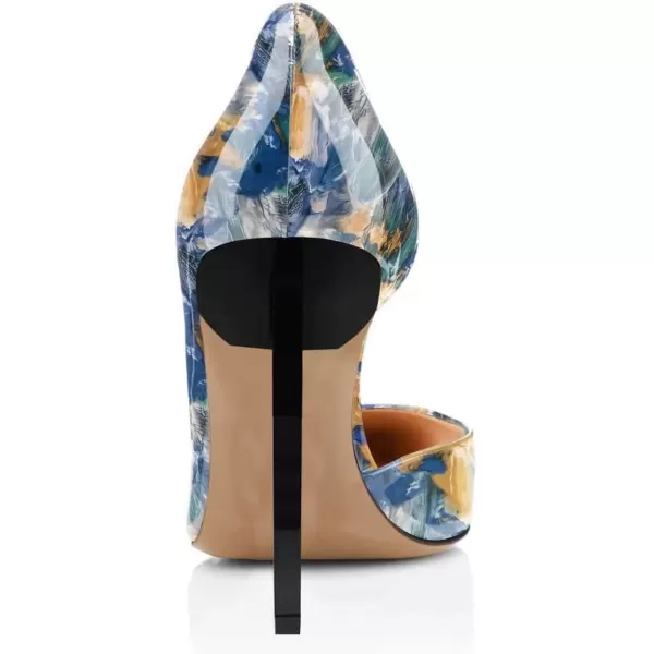 imageFSJ Comfort Pointed Toe Pumps for Women Black High Heel Dorsay Slip On Party Prom Shoe 415 M USBlue Floral