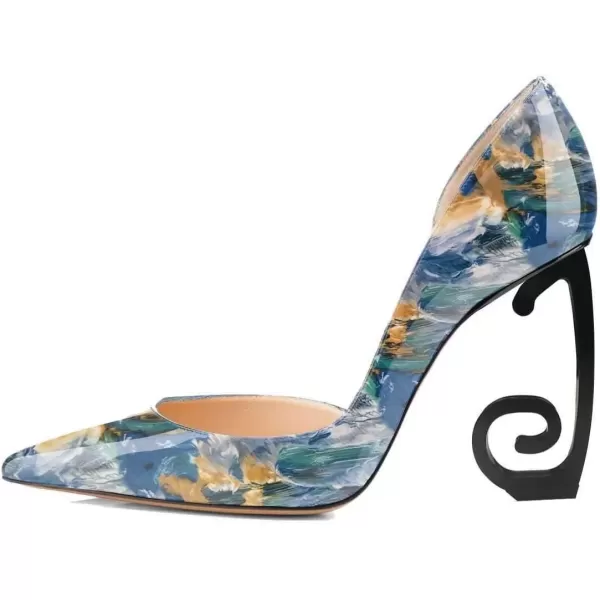 imageFSJ Comfort Pointed Toe Pumps for Women Black High Heel Dorsay Slip On Party Prom Shoe 415 M USBlue Floral