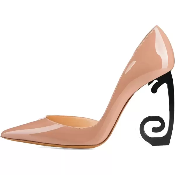 imageFSJ Comfort Pointed Toe Pumps for Women Black High Heel Dorsay Slip On Party Prom Shoe 415 M USNudeglossy