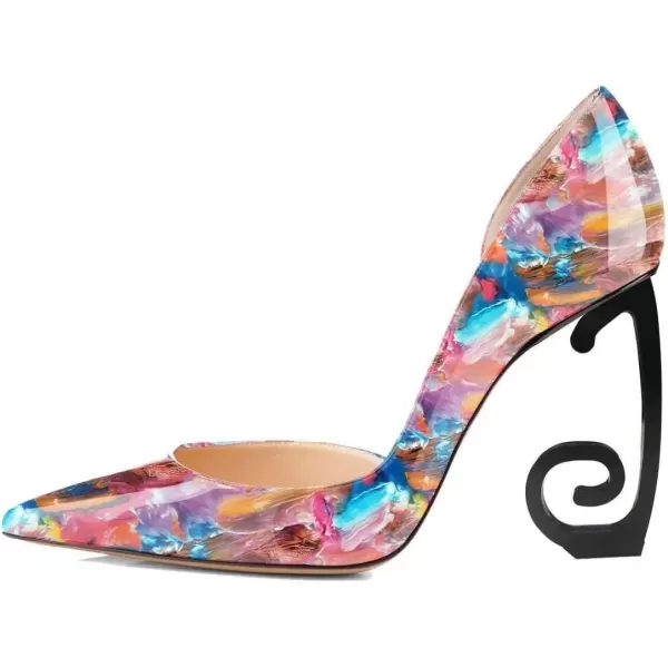 imageFSJ Comfort Pointed Toe Pumps for Women Black High Heel Dorsay Slip On Party Prom Shoe 415 M USPurple Floral