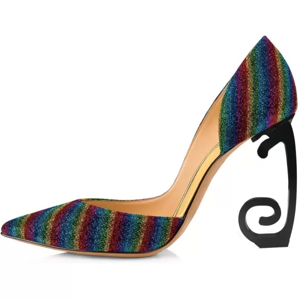 imageFSJ Comfort Pointed Toe Pumps for Women Black High Heel Dorsay Slip On Party Prom Shoe 415 M USRainbow
