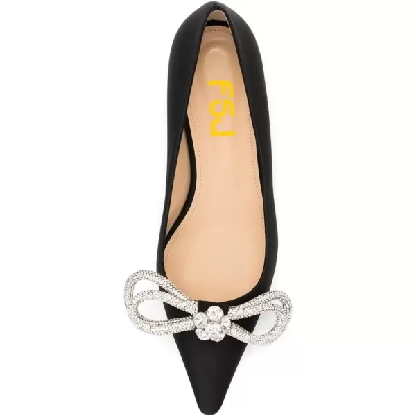 imageFSJ Women Chic Pointed Toe Low Chunky Heels Dress Pump Sparkling Glitter Crystal Bowknot Slip On Flats Wedding Party Shoes Size 415 USBlack