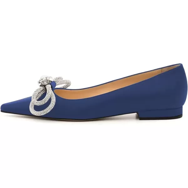 imageFSJ Women Chic Pointed Toe Low Chunky Heels Dress Pump Sparkling Glitter Crystal Bowknot Slip On Flats Wedding Party Shoes Size 415 USBlue