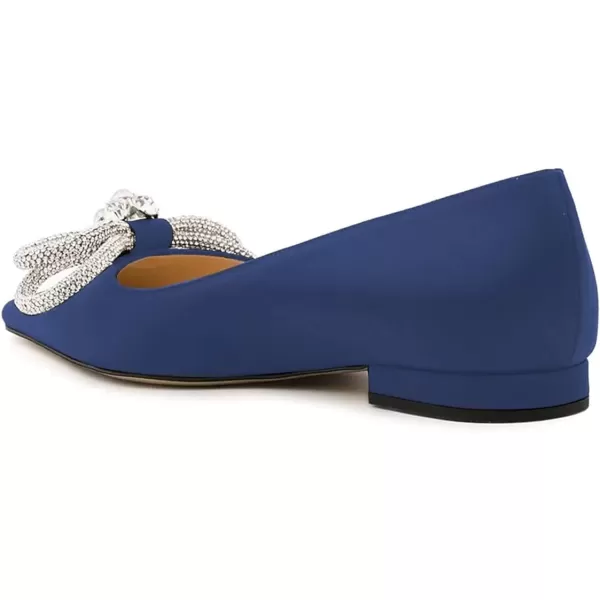 imageFSJ Women Chic Pointed Toe Low Chunky Heels Dress Pump Sparkling Glitter Crystal Bowknot Slip On Flats Wedding Party Shoes Size 415 USBlue