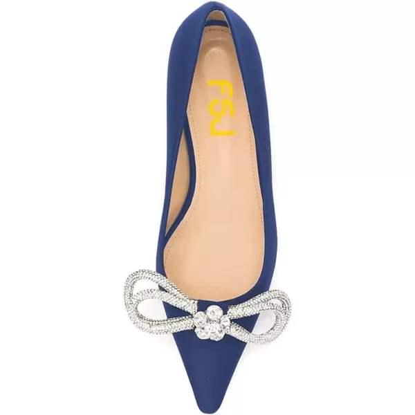 imageFSJ Women Chic Pointed Toe Low Chunky Heels Dress Pump Sparkling Glitter Crystal Bowknot Slip On Flats Wedding Party Shoes Size 415 USBlue