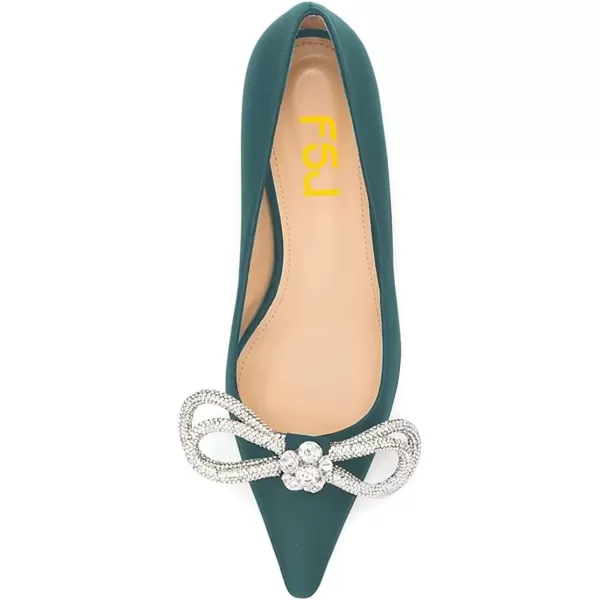 imageFSJ Women Chic Pointed Toe Low Chunky Heels Dress Pump Sparkling Glitter Crystal Bowknot Slip On Flats Wedding Party Shoes Size 415 USCadet Blue