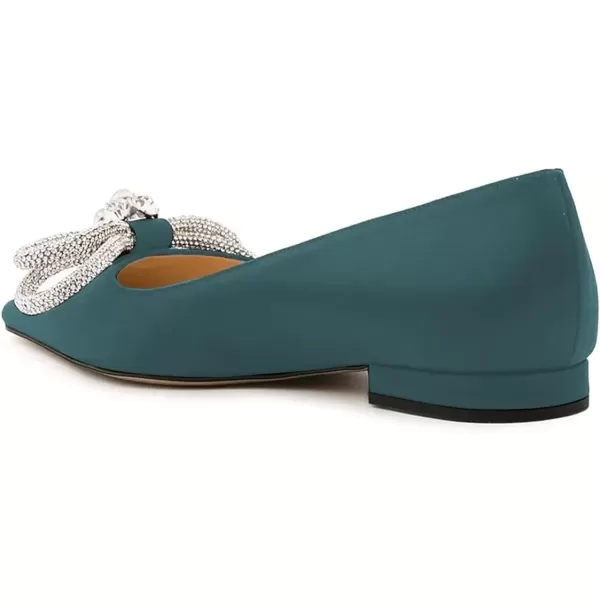 imageFSJ Women Chic Pointed Toe Low Chunky Heels Dress Pump Sparkling Glitter Crystal Bowknot Slip On Flats Wedding Party Shoes Size 415 USCadet Blue