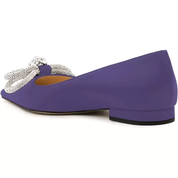imageFSJ Women Chic Pointed Toe Low Chunky Heels Dress Pump Sparkling Glitter Crystal Bowknot Slip On Flats Wedding Party Shoes Size 415 USPurple