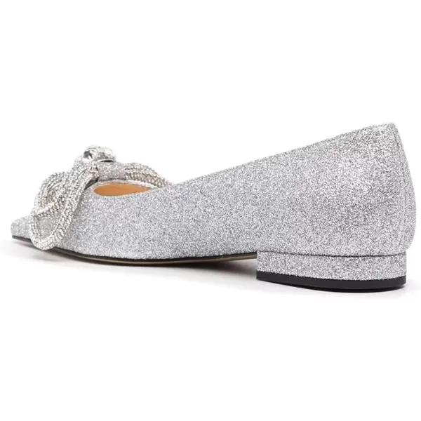 imageFSJ Women Chic Pointed Toe Low Chunky Heels Dress Pump Sparkling Glitter Crystal Bowknot Slip On Flats Wedding Party Shoes Size 415 USSilver