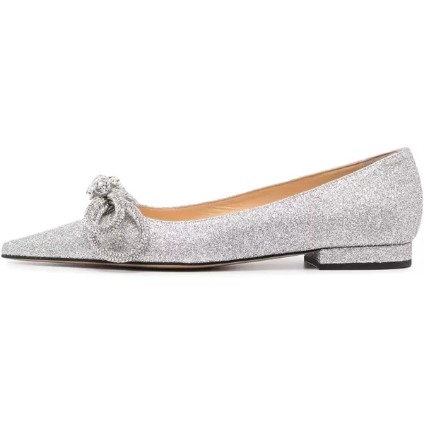 imageFSJ Women Chic Pointed Toe Low Chunky Heels Dress Pump Sparkling Glitter Crystal Bowknot Slip On Flats Wedding Party Shoes Size 415 USSilver