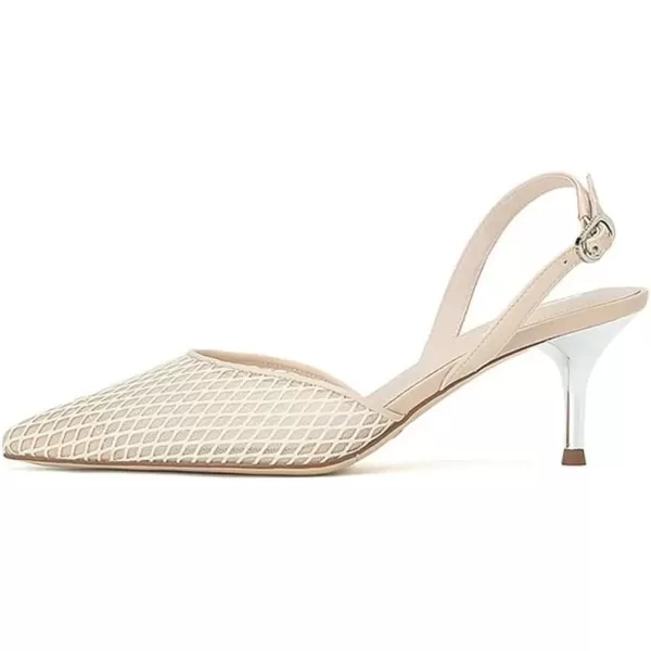 imageFSJ Women Crystal Studded Clear Pumps Sparkle Rhinestones Mid Low Heel Sandals Slingback Dorsay Pointed Toe Wedding Shoes Size 415 USBeige