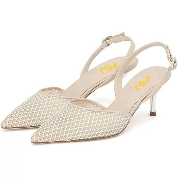 imageFSJ Women Crystal Studded Clear Pumps Sparkle Rhinestones Mid Low Heel Sandals Slingback Dorsay Pointed Toe Wedding Shoes Size 415 USBeige