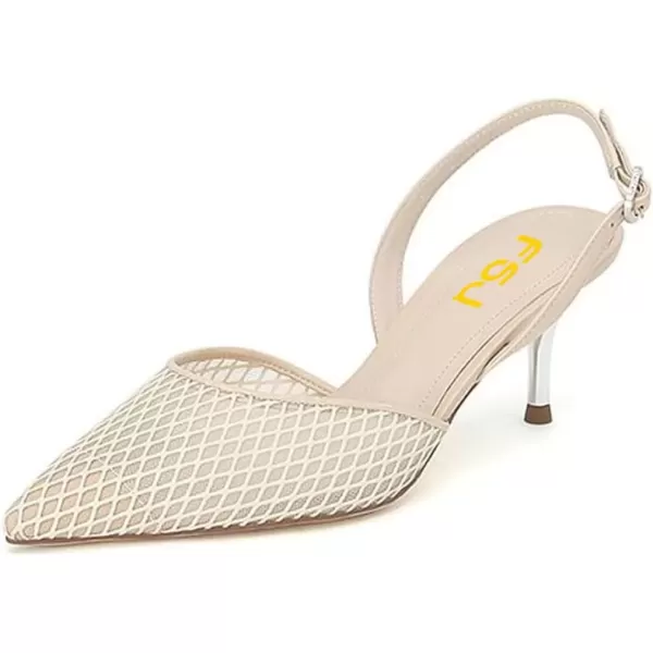 imageFSJ Women Crystal Studded Clear Pumps Sparkle Rhinestones Mid Low Heel Sandals Slingback Dorsay Pointed Toe Wedding Shoes Size 415 USBeige