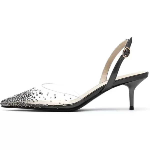 imageFSJ Women Crystal Studded Clear Pumps Sparkle Rhinestones Mid Low Heel Sandals Slingback Dorsay Pointed Toe Wedding Shoes Size 415 USBlack