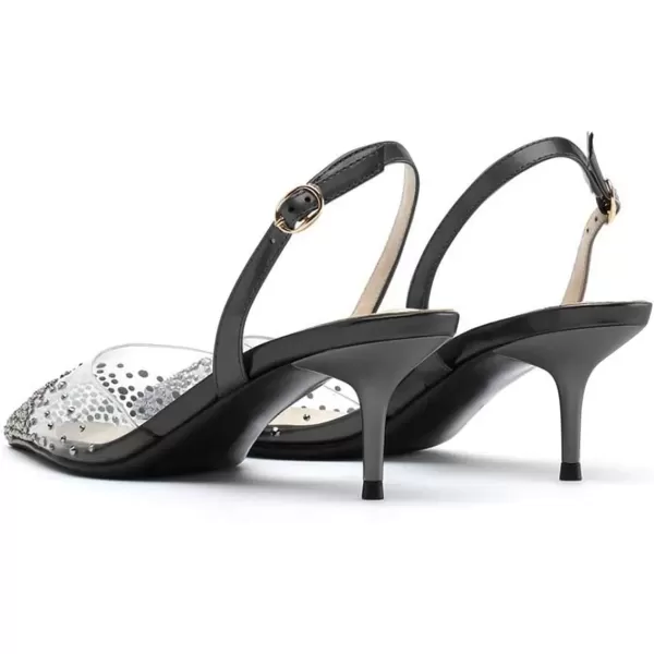 imageFSJ Women Crystal Studded Clear Pumps Sparkle Rhinestones Mid Low Heel Sandals Slingback Dorsay Pointed Toe Wedding Shoes Size 415 USBlack