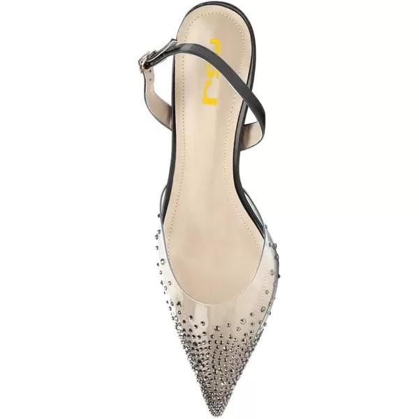 imageFSJ Women Crystal Studded Clear Pumps Sparkle Rhinestones Mid Low Heel Sandals Slingback Dorsay Pointed Toe Wedding Shoes Size 415 USBlack