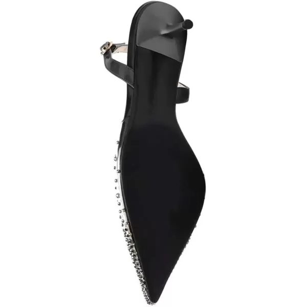 imageFSJ Women Crystal Studded Clear Pumps Sparkle Rhinestones Mid Low Heel Sandals Slingback Dorsay Pointed Toe Wedding Shoes Size 415 USBlack