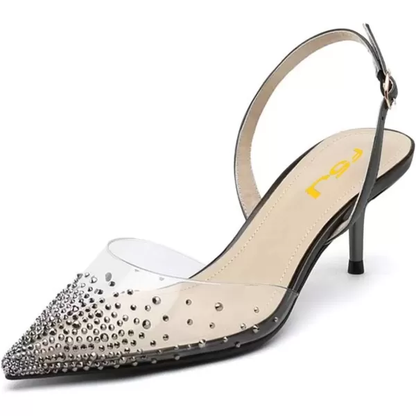 imageFSJ Women Crystal Studded Clear Pumps Sparkle Rhinestones Mid Low Heel Sandals Slingback Dorsay Pointed Toe Wedding Shoes Size 415 USBlack