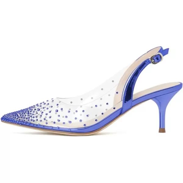 imageFSJ Women Crystal Studded Clear Pumps Sparkle Rhinestones Mid Low Heel Sandals Slingback Dorsay Pointed Toe Wedding Shoes Size 415 USBlue