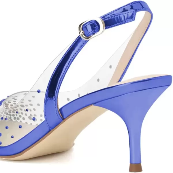 imageFSJ Women Crystal Studded Clear Pumps Sparkle Rhinestones Mid Low Heel Sandals Slingback Dorsay Pointed Toe Wedding Shoes Size 415 USBlue