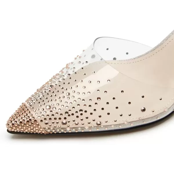 imageFSJ Women Crystal Studded Clear Pumps Sparkle Rhinestones Mid Low Heel Sandals Slingback Dorsay Pointed Toe Wedding Shoes Size 415 USBrown