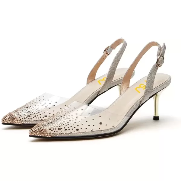 imageFSJ Women Crystal Studded Clear Pumps Sparkle Rhinestones Mid Low Heel Sandals Slingback Dorsay Pointed Toe Wedding Shoes Size 415 USBrown